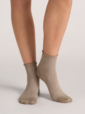 3 PK Women's Non Terry Ruffle Anklet | LT-GREEN