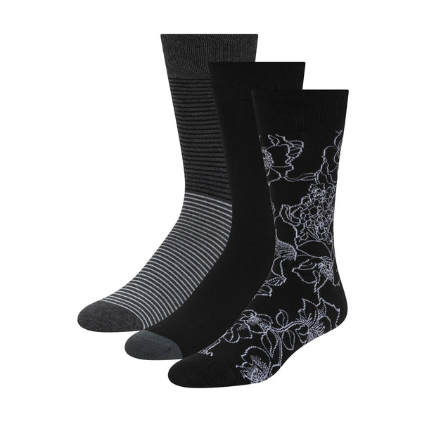 LOT DE 3 PAIRES DE CHAUSSETTES HOMME IMPRIMÉES SANS BOUCLE EN MAILLE RASSE | NOIR