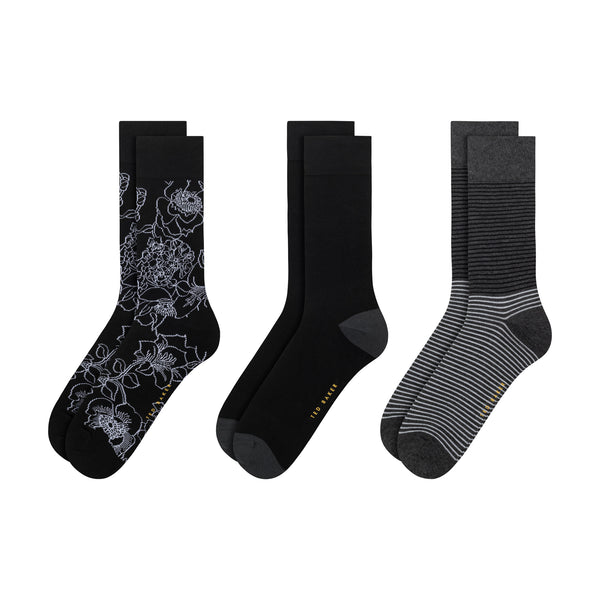 LOT DE 3 PAIRES DE CHAUSSETTES HOMME IMPRIMÉES SANS BOUCLE EN MAILLE RASSE | NOIR