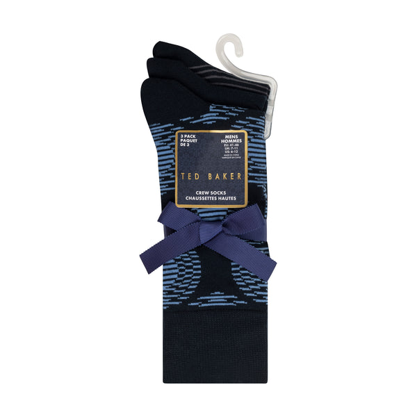 LOT DE 3 PAIRES DE CHAUSSETTES HOMME IMPRIMÉES SANS BOUCLETTES | BLEU