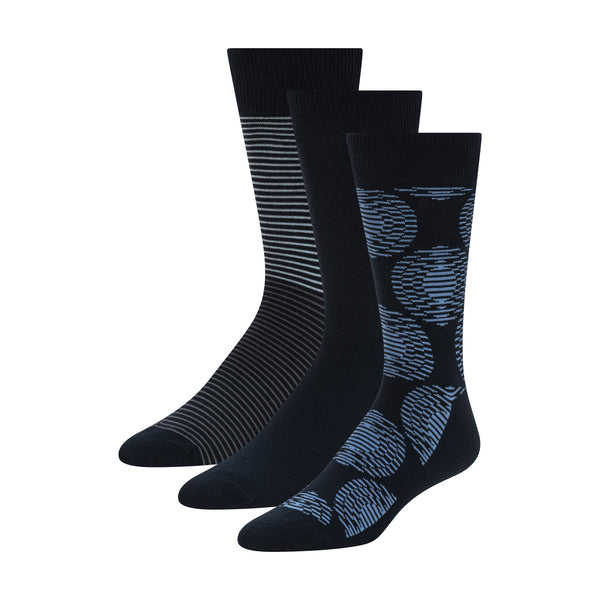 LOT DE 3 PAIRES DE CHAUSSETTES HOMME IMPRIMÉES SANS BOUCLETTES | BLEU