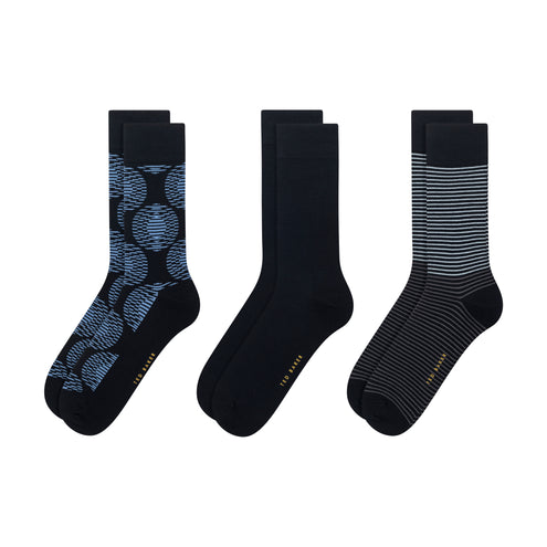 LOT DE 3 PAIRES DE CHAUSSETTES HOMME IMPRIMÉES SANS BOUCLETTES | BLEU