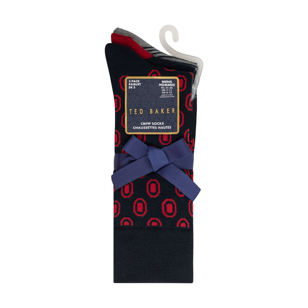 LOT DE 3 PAIRES DE CHAUSSETTES HOMME NON BOUCLÉES IMPRIMÉES | ROUGE