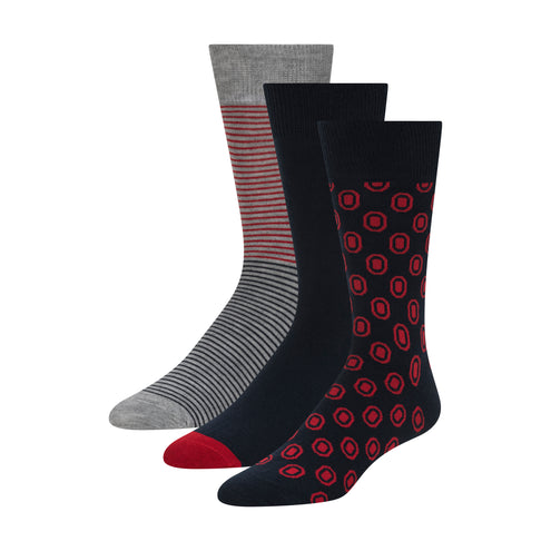 LOT DE 3 PAIRES DE CHAUSSETTES HOMME NON BOUCLÉES IMPRIMÉES | ROUGE