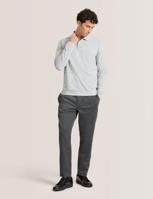 POPCORN STRIPE LONG SLEEVE POLO | GREY HEATHER