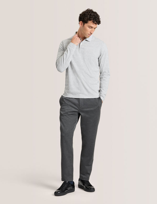 POPCORN STRIPE LONG SLEEVE POLO | GREY HEATHER