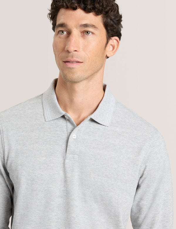 POPCORN STRIPE LONG SLEEVE POLO | GREY HEATHER