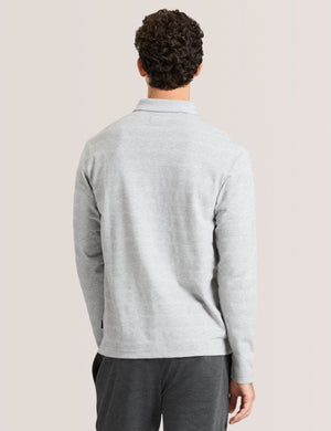 POPCORN STRIPE LONG SLEEVE POLO | GREY HEATHER