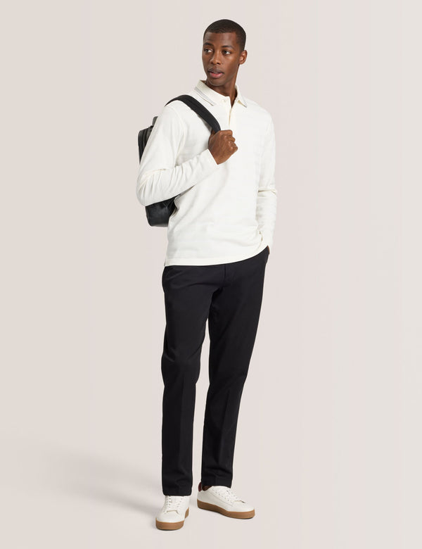 POPCORN STRIPE LONG SLEEVE POLO | EGRET