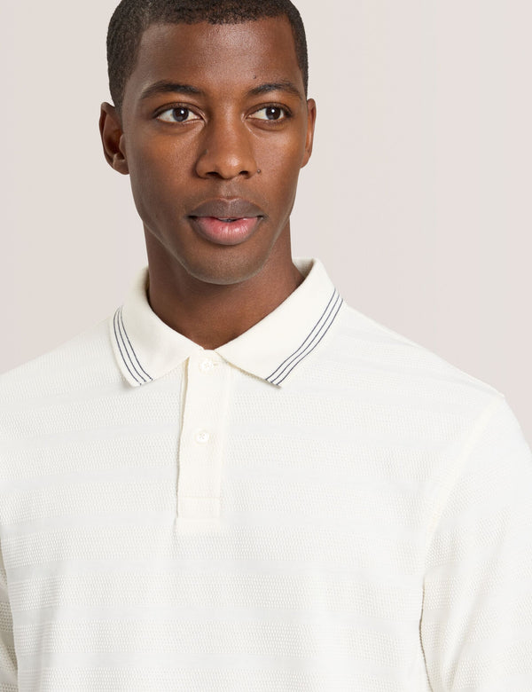 POPCORN STRIPE LONG SLEEVE POLO | EGRET