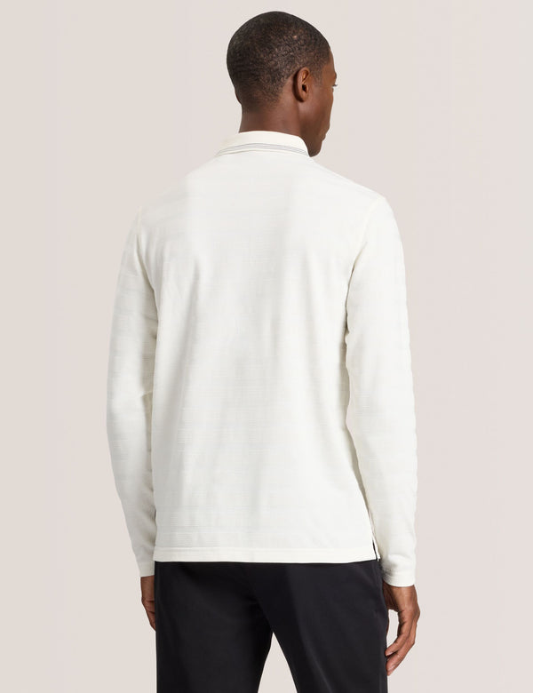 POPCORN STRIPE LONG SLEEVE POLO | EGRET