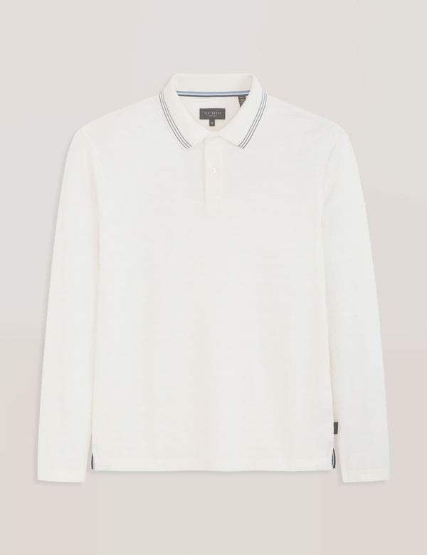 POPCORN STRIPE LONG SLEEVE POLO | EGRET