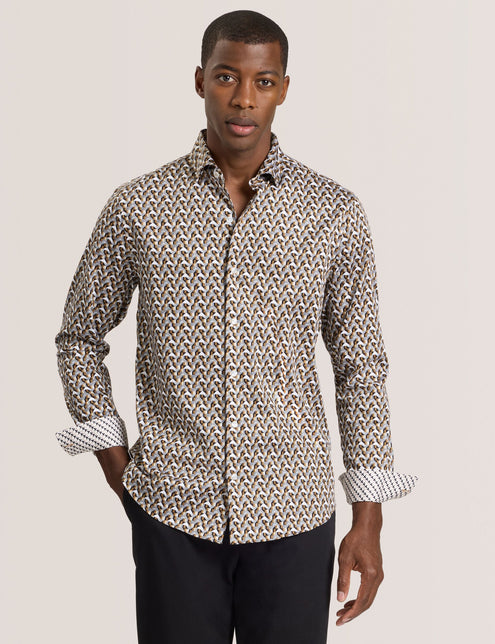SOREN LONG SLEEVE ARCHIE PRINT SHIRT | DULL GOLD