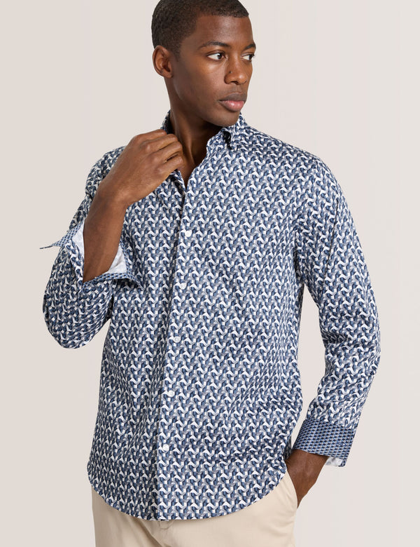 SOREN LONG SLEEVE ARCHIE PRINT SHIRT | DARK DENIM