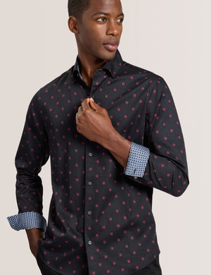 SOREN LONG SLEEVE DAISY PRINT SHIRT | BLACK BEAUTY