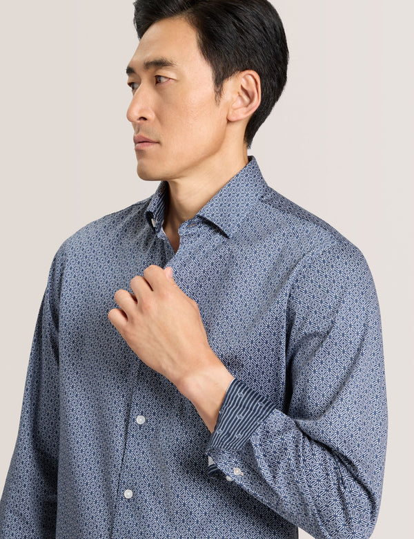 SOREN LONG SLEEVE CLAROT PRINT SHIRT | DARK DENIM