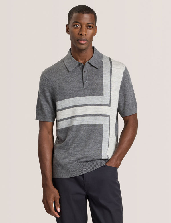 INTARSIA SWEATER POLO | CASTLEROCK HEATHER