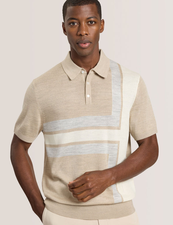INTARSIA SWEATER POLO | LT-CAMEL HEATHER