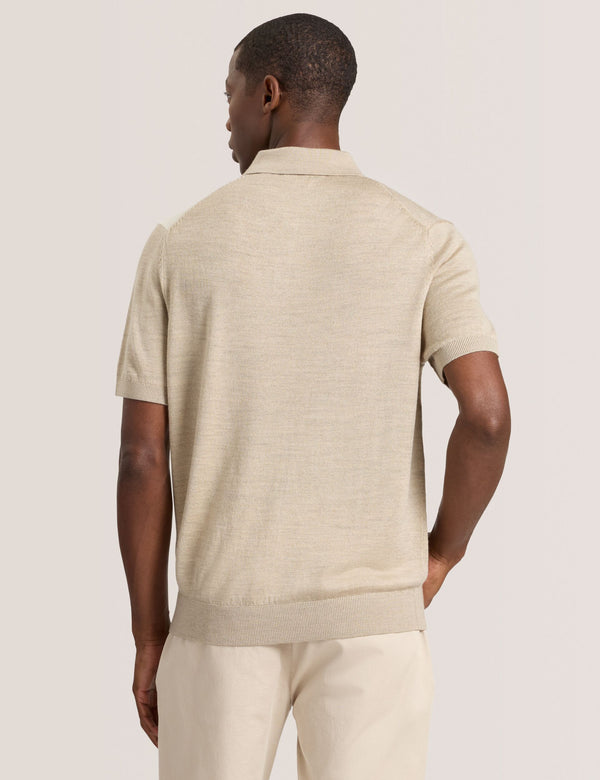 INTARSIA SWEATER POLO | LT-CAMEL HEATHER