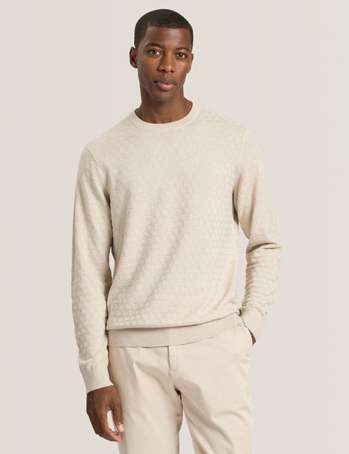 T STITCH LONG SLEEVE CREW NECK SWEATER | EGRET HEATHER