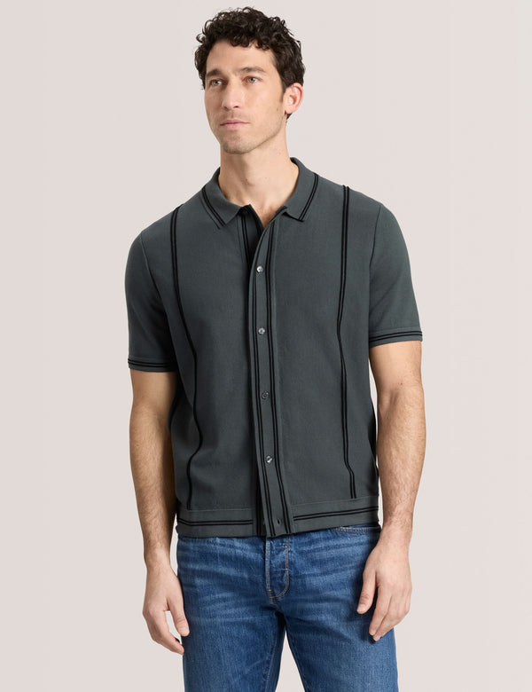 BUTTON FRONT SWEATER POLO | DK-GREY