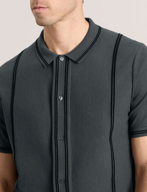 BUTTON FRONT SWEATER POLO | DK-GREY